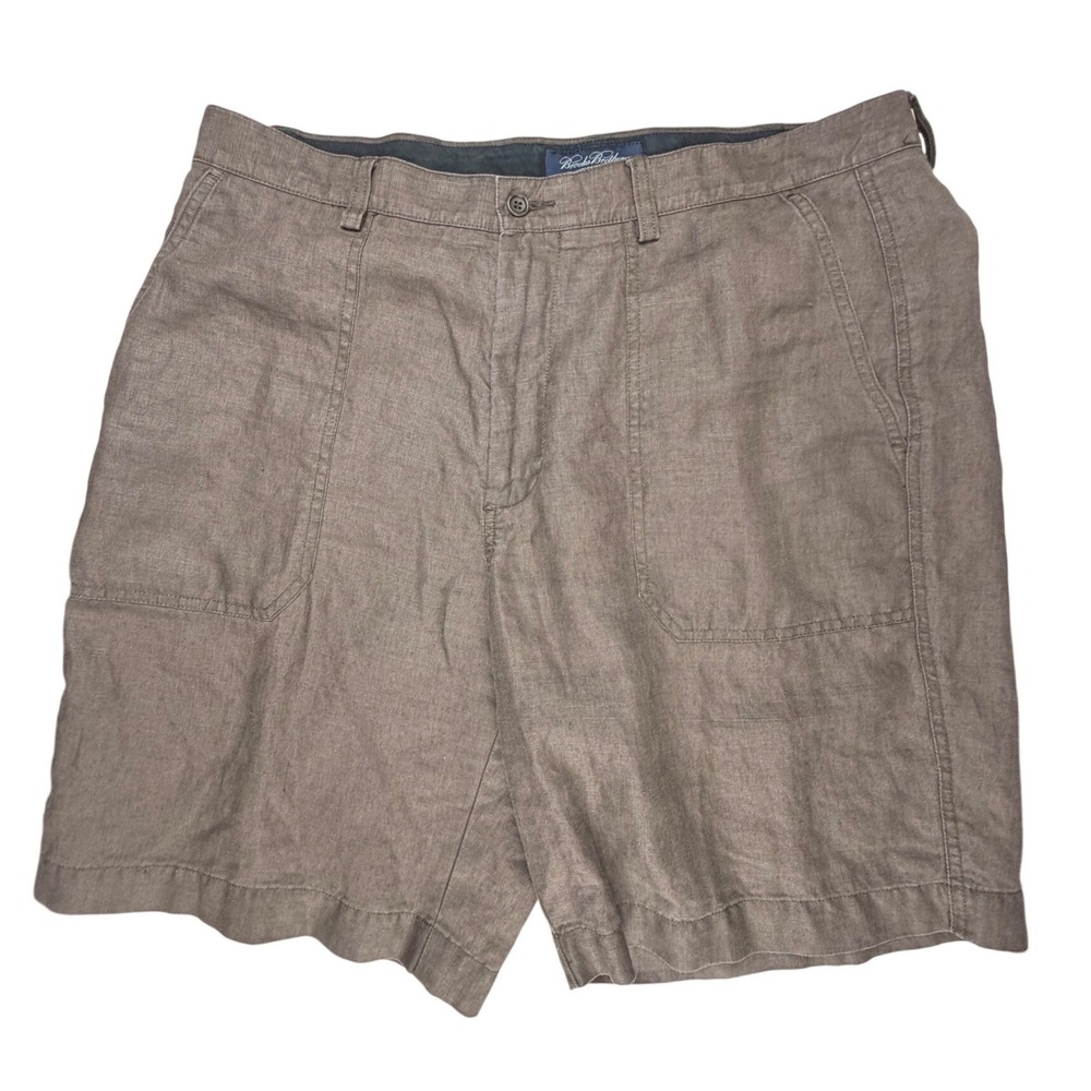 Brooks Brothers Irish Linen Shorts Mens 36 Brown Flat Front Utility Cargo Pocket
